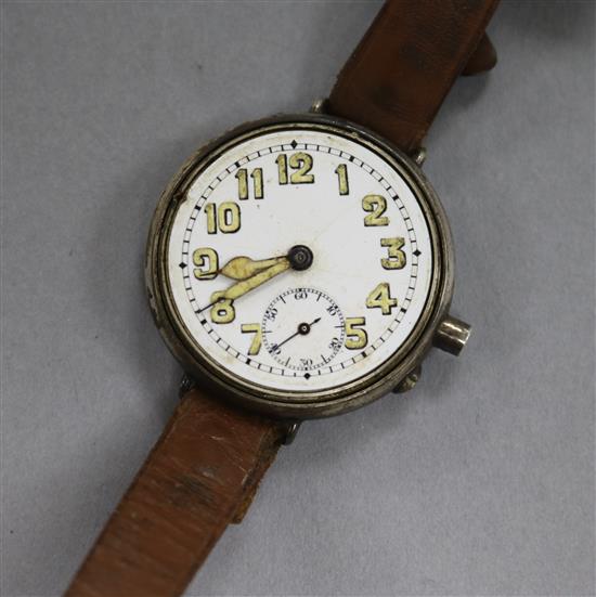 A WWI silver borgel cased trench watch with inscription relating to eorge Sellings on joining the RAF